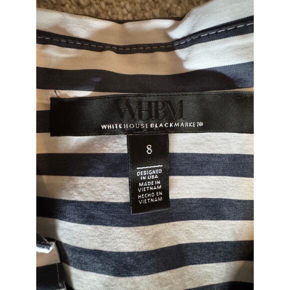 WHBM Long Sleeve Poplin Shirt Dress, French Navy Stripe, Size 8 - Picture 4 of 12